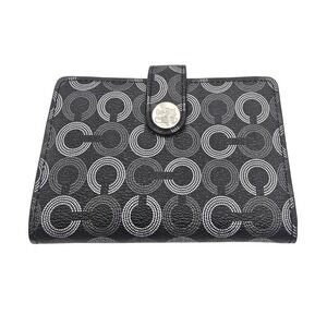 Coach Signature C Monogram Canvas Leather Bifold Wallet Pink‎ Int Snap Closure